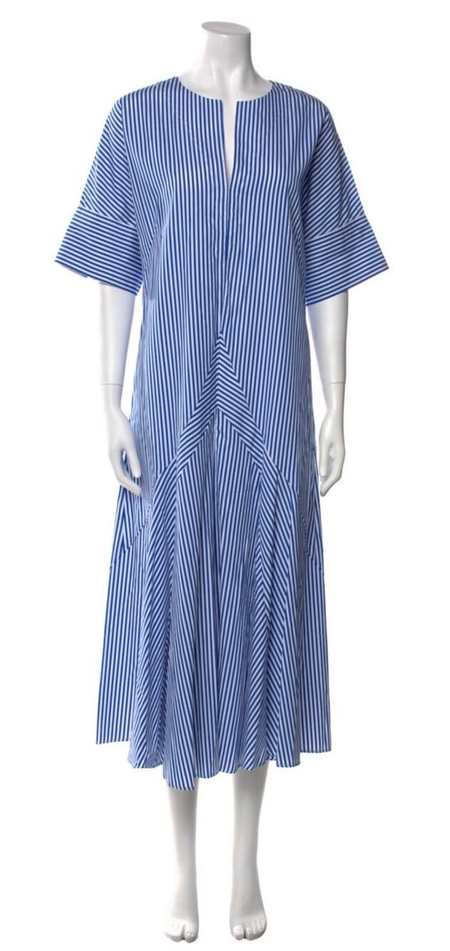 CÂLLAS MILANO Shirtdress Blue Striped Short Sleeve Button Cuffs Back Zip Medium